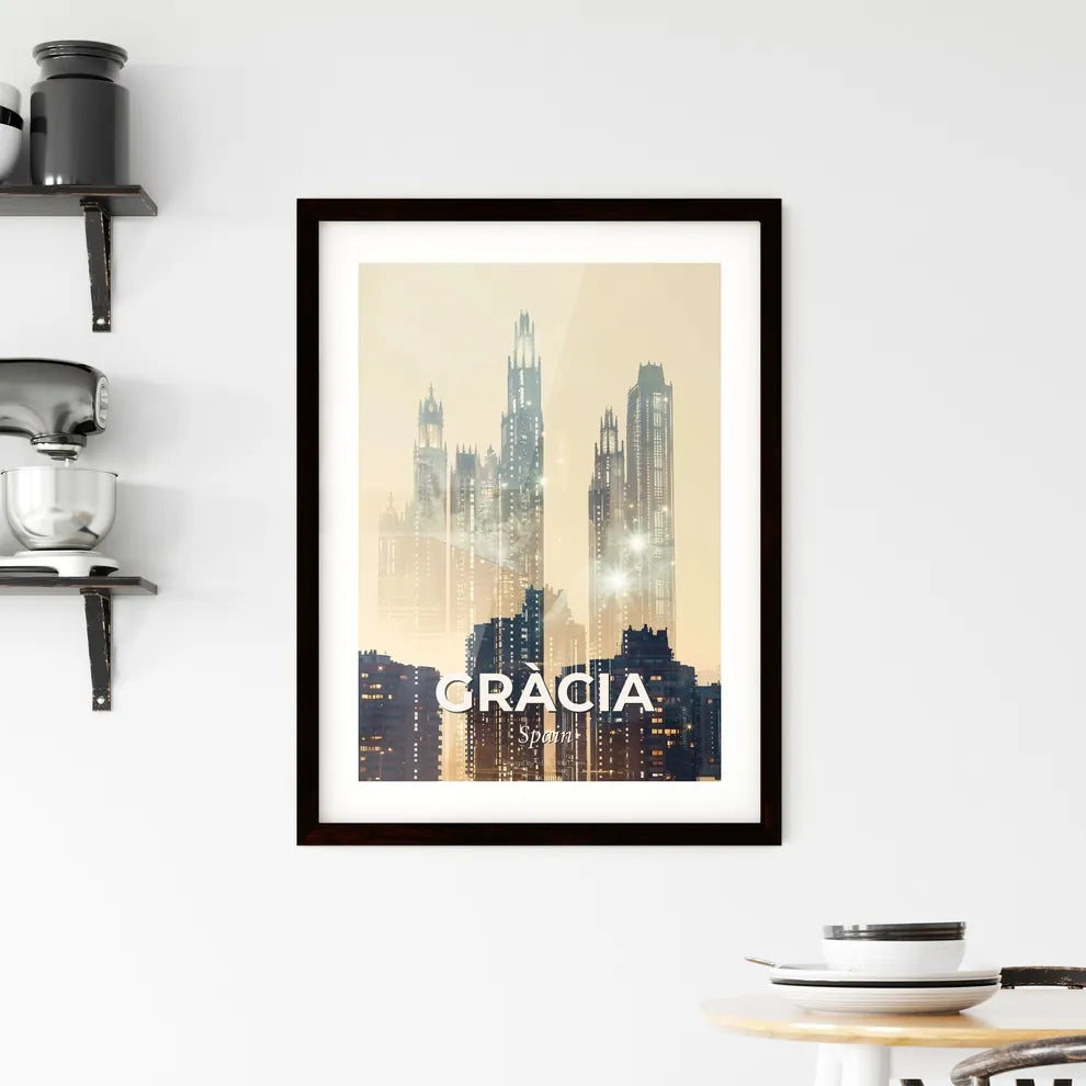 Gràcia City Art Skyline, Poster With Beige Background Framed Print