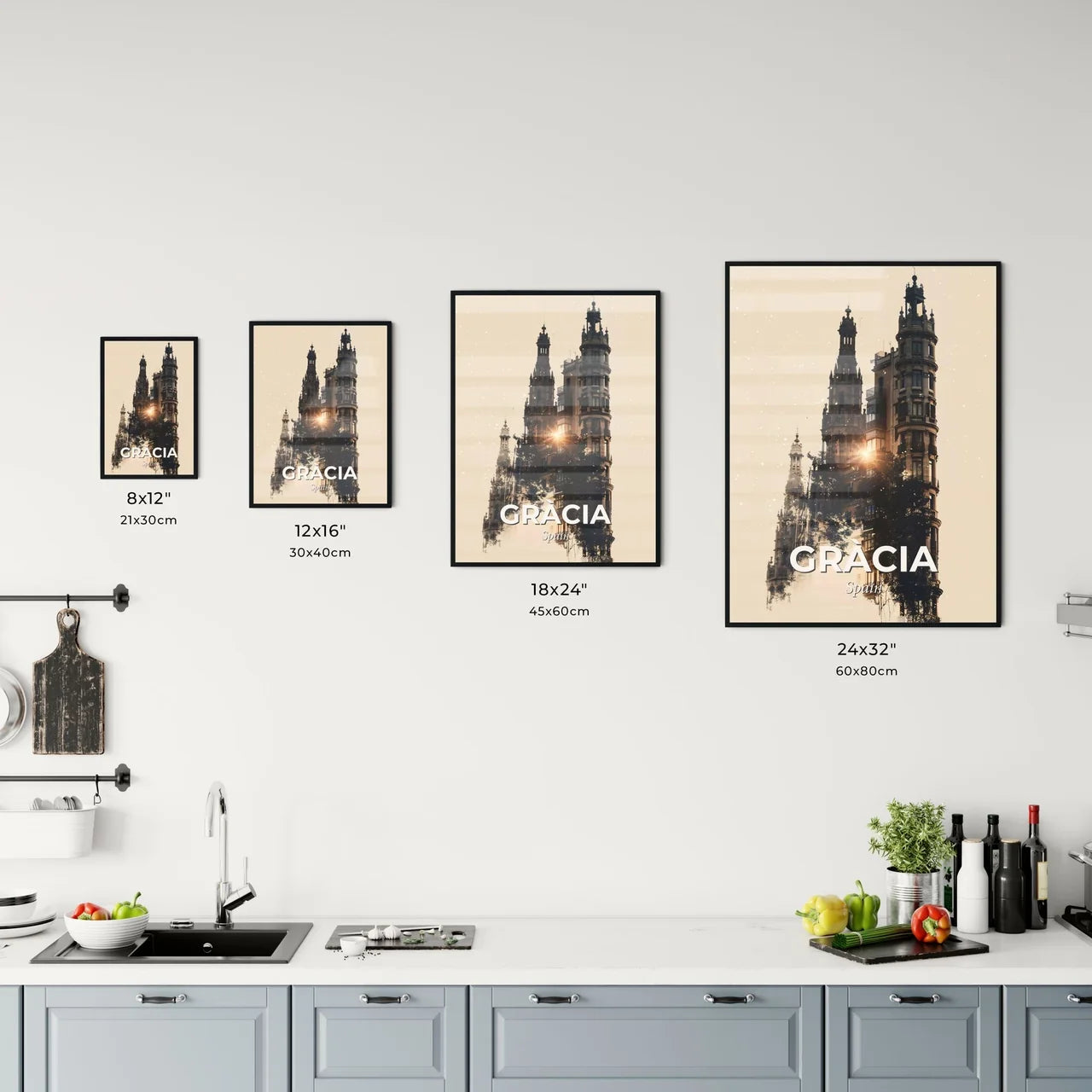 Gràcia Barcelona Cityscape Architecture Sparkle Poster Office Art