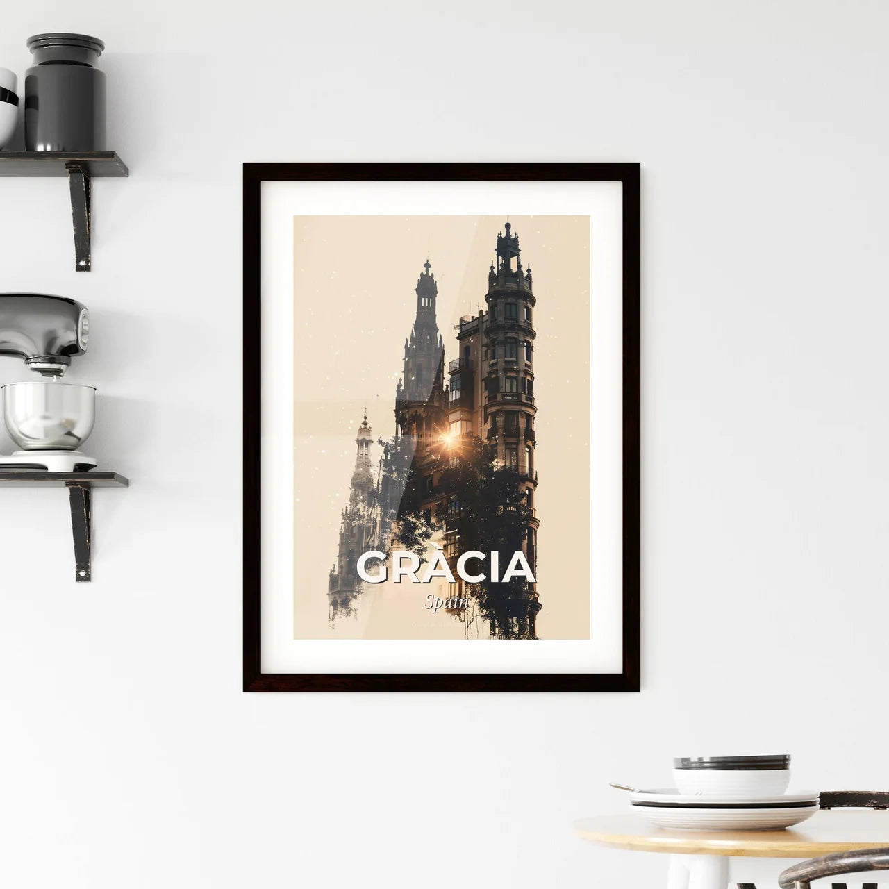 Gràcia Barcelona Cityscape Architecture Sparkle Poster Framed Print