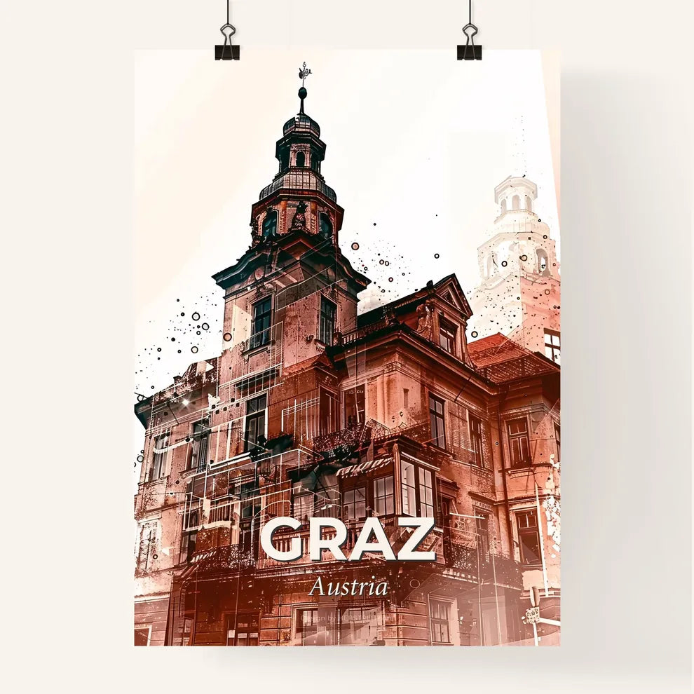 Graz Skyline Composite Poster with Silhouettes Poster