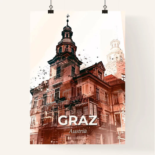 Graz Skyline Composite Poster with Silhouettes Poster
