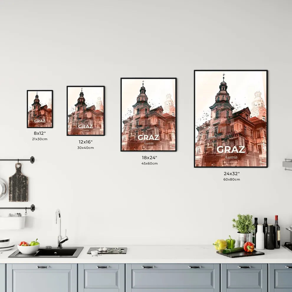 Graz Skyline Composite Poster with Silhouettes Office Art