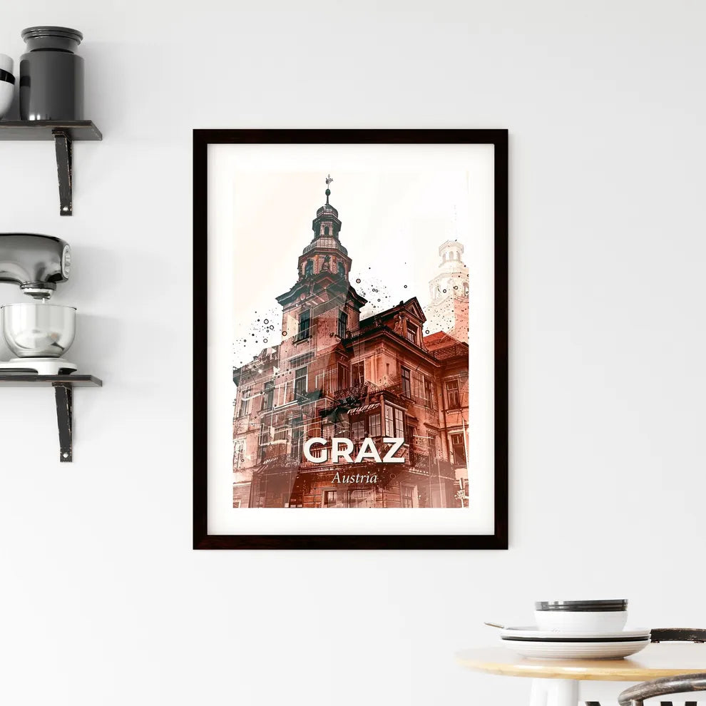 Graz Skyline Composite Poster with Silhouettes Framed Print