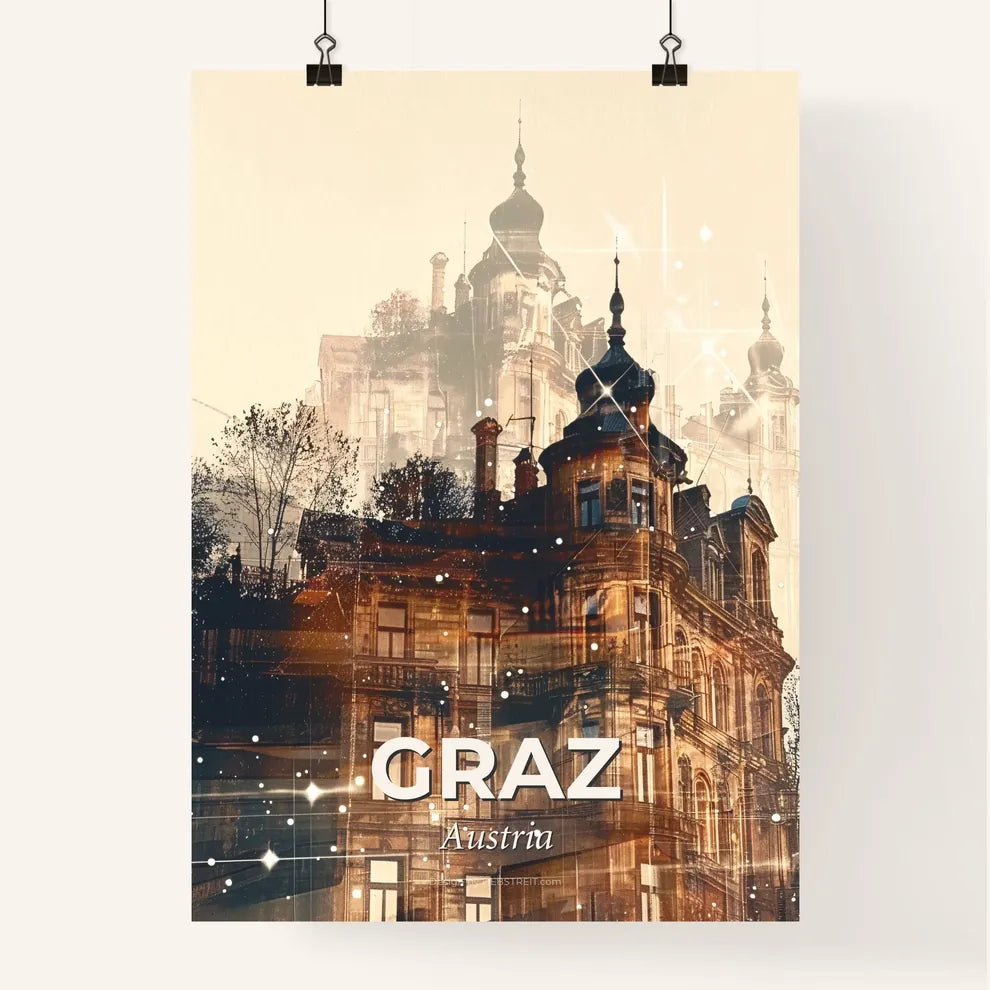 Graz's Skyline Composite Art on Beige Poster