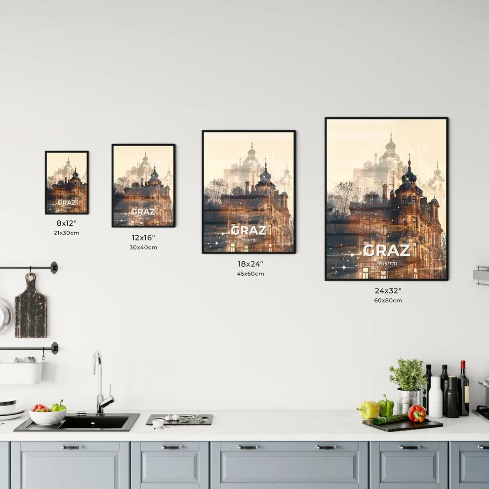 Graz's Skyline Composite Art on Beige Office Art