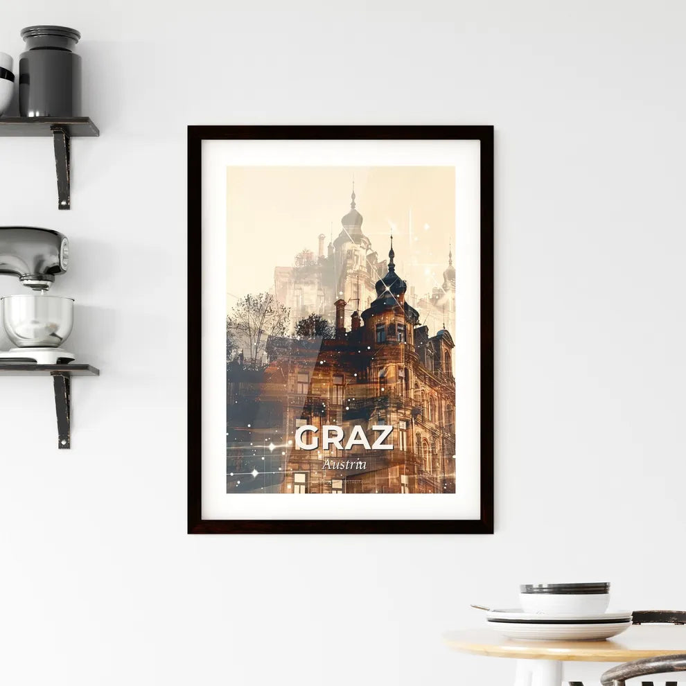 Graz's Skyline Composite Art on Beige Framed Print