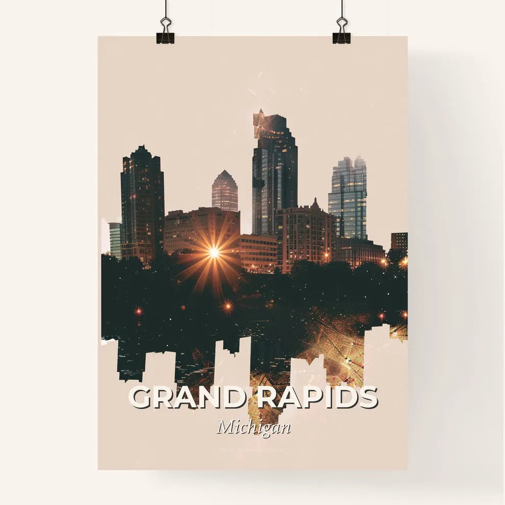 Grand Rapids Double Exposure City Icon Art Poster