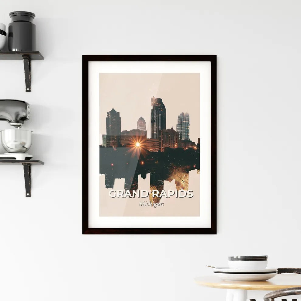 Grand Rapids Double Exposure City Icon Art Framed Print