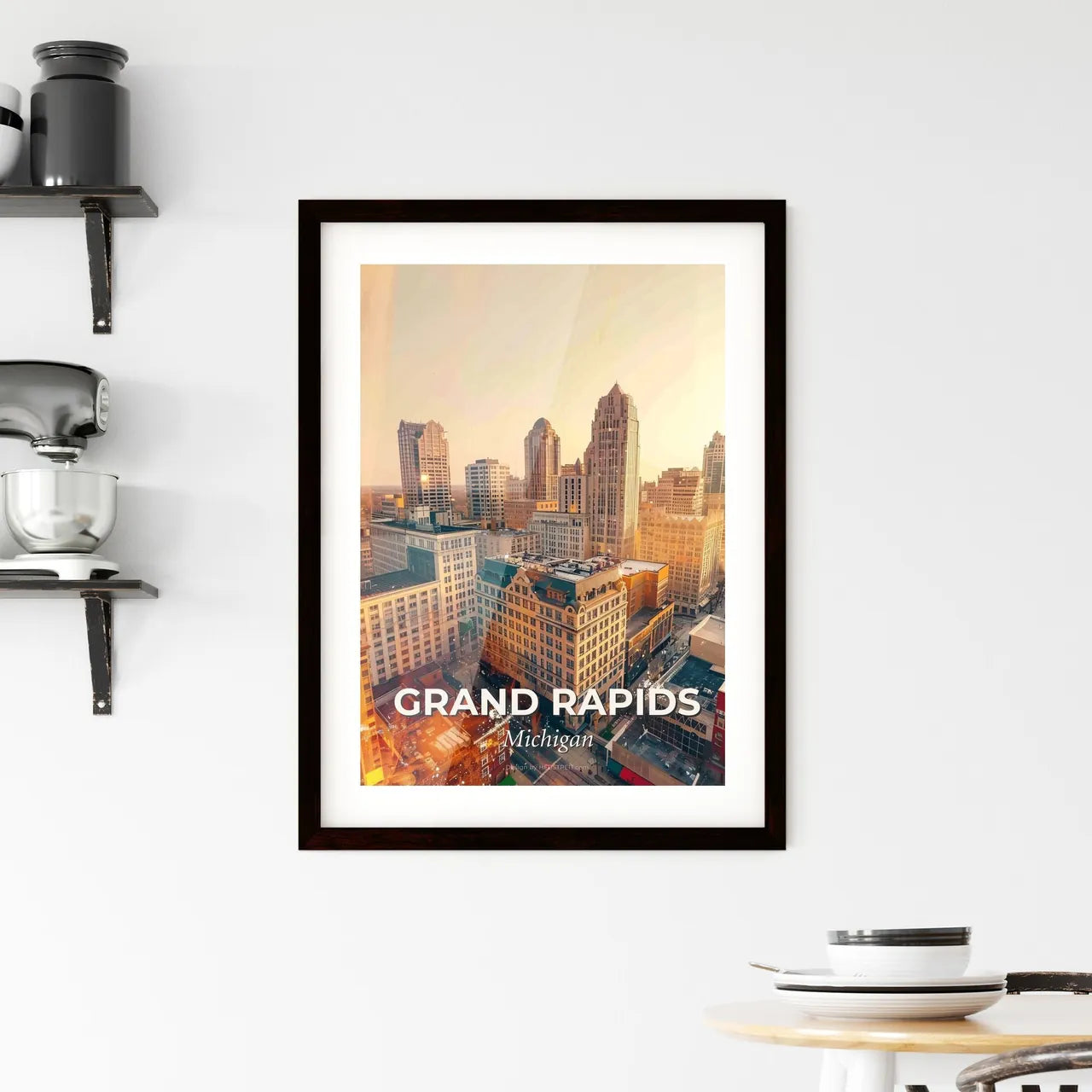 Grand Rapids Art Deco Skyline Sparkles Framed Print