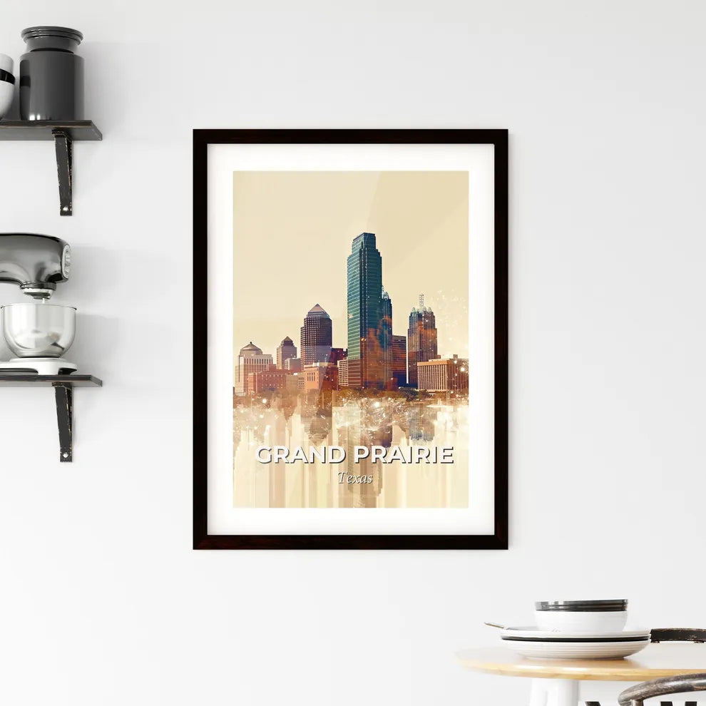 Grand Prairie Iconography Skyline Poster Framed Print