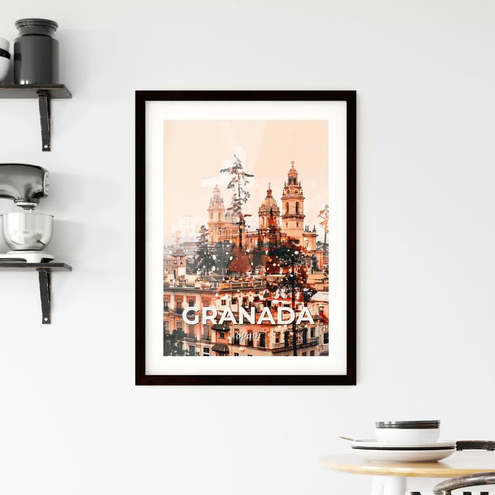 Granada Skyline Double Exposure City Icons Poster Art Framed Print