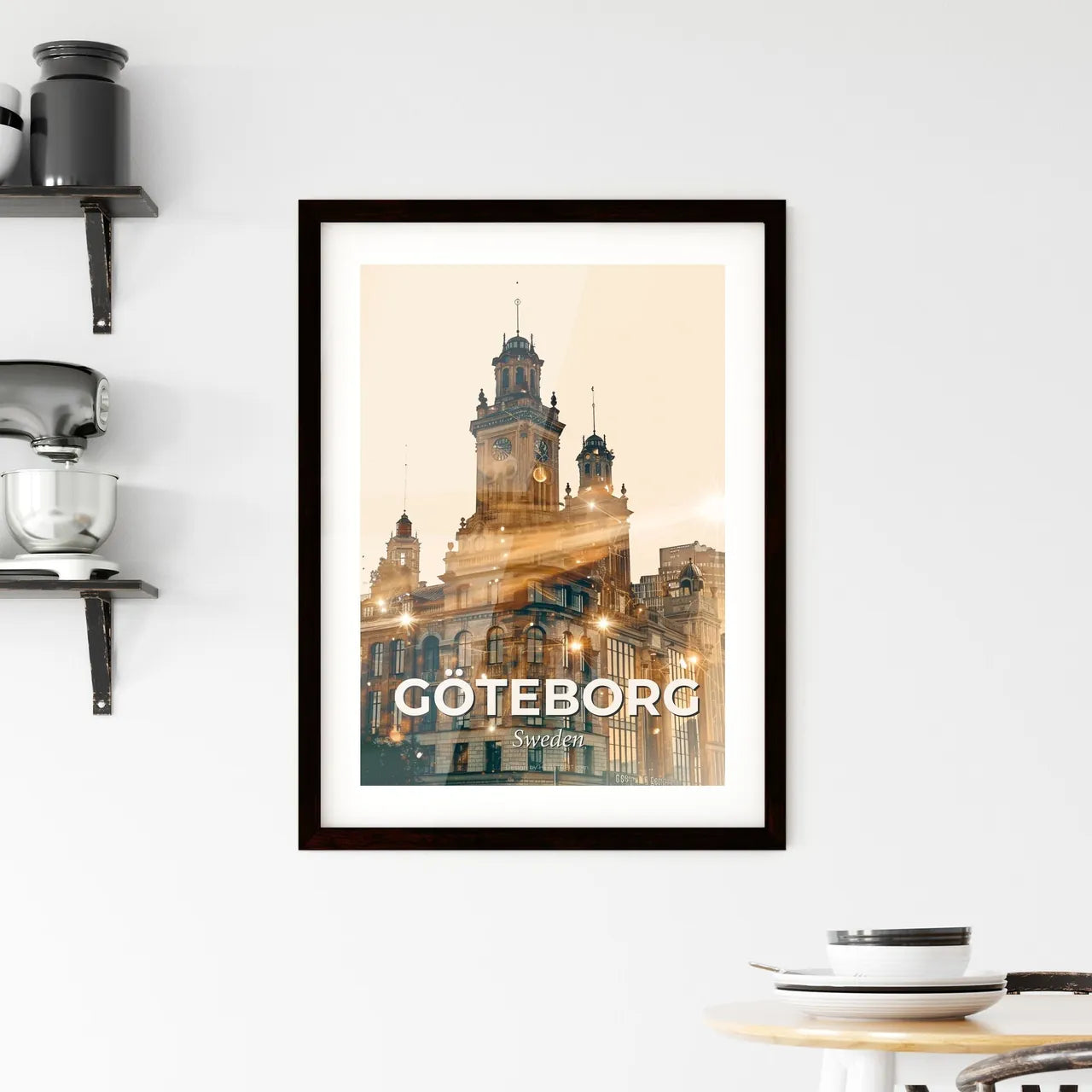 Gothenburg Cityscape Double Exposure Art Poster Framed Print