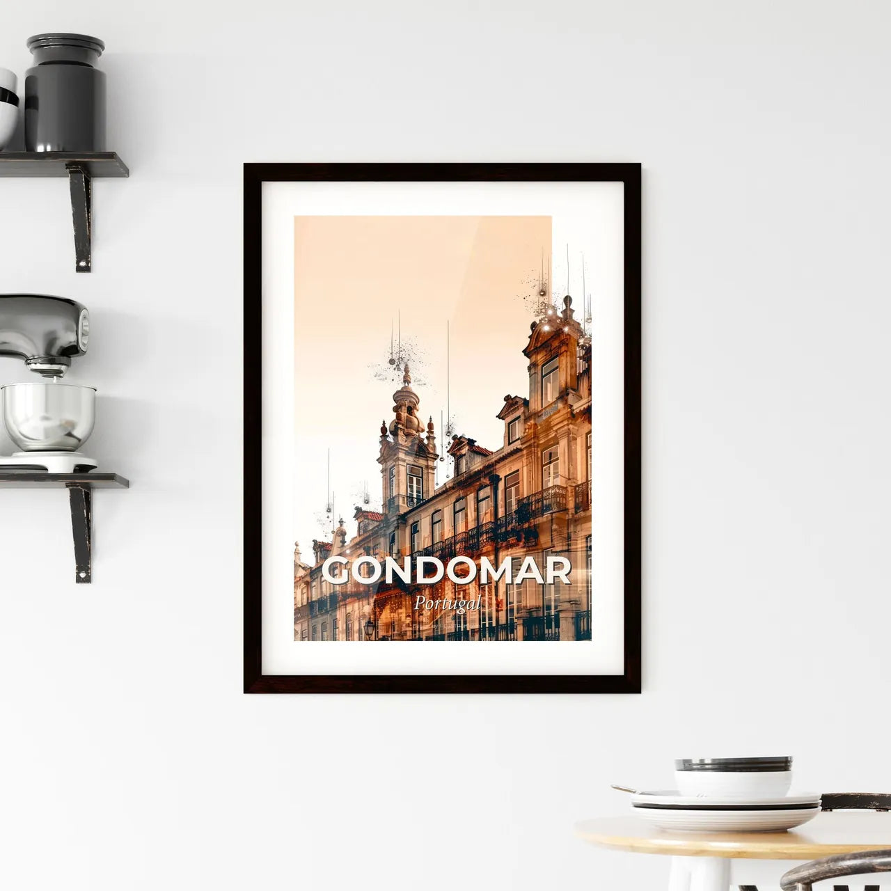 Gondomar Skyline Double Exposure Art Poster Framed Print