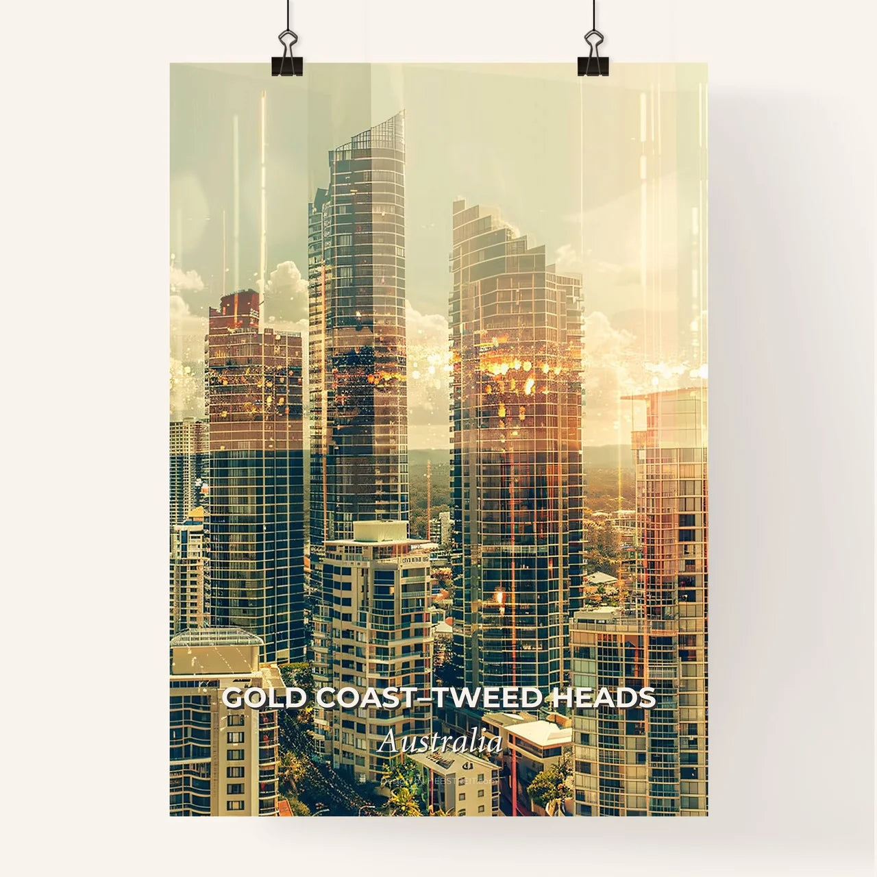 Gold Coast Skyline Double Exposure Poster Art Poster