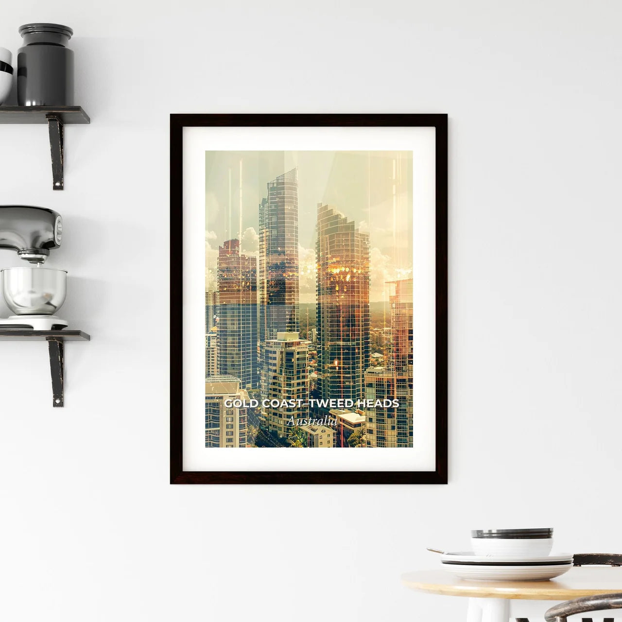 Gold Coast Skyline Double Exposure Poster Art Framed Print