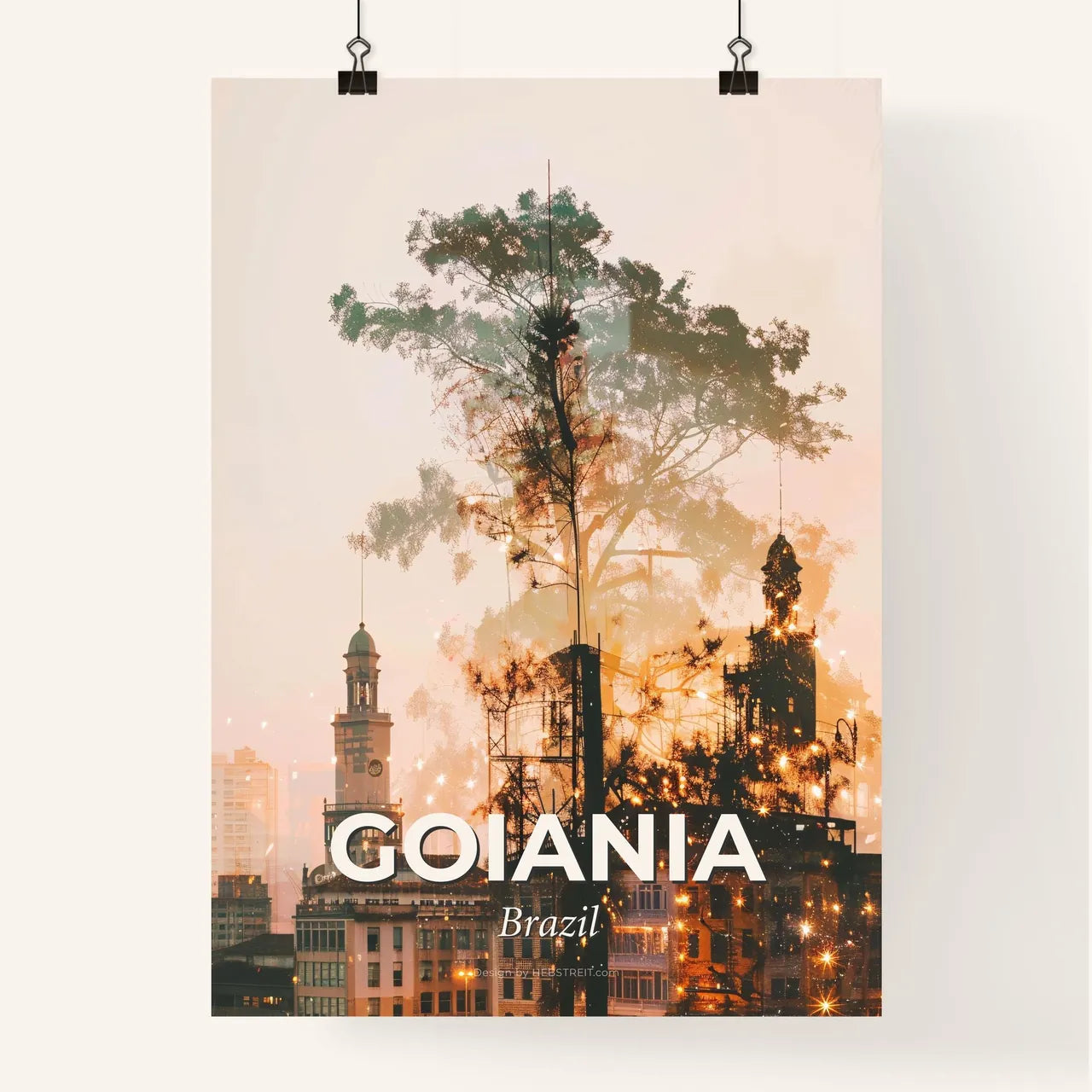 Goiania City Icons Illuminated on Beige Poster