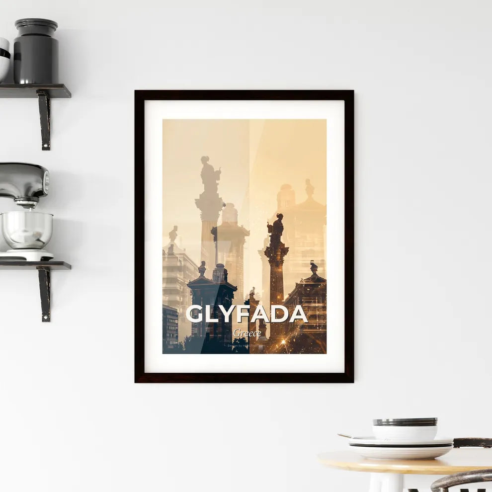 Glyfada Greece City Skyline Double Exposure Composite Art Framed Print