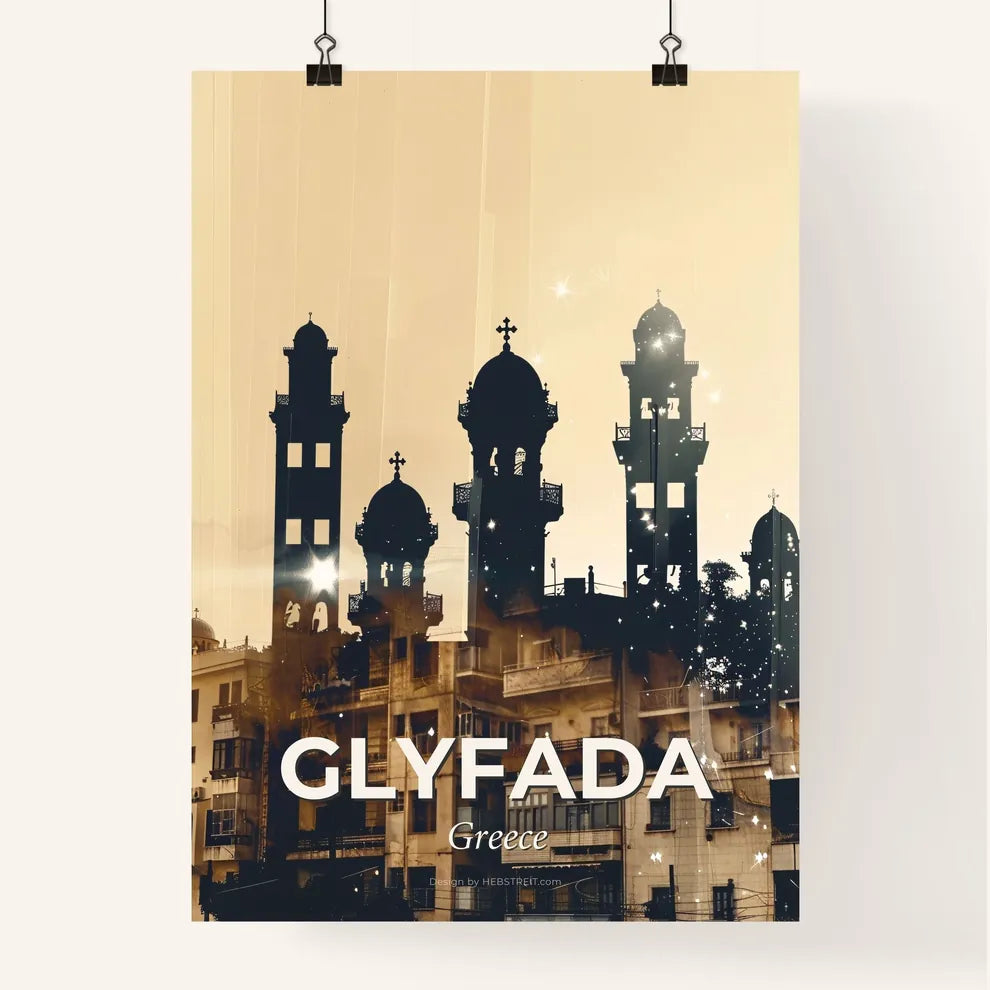Glyfada City Silhouette Panoramic View Beige Poster