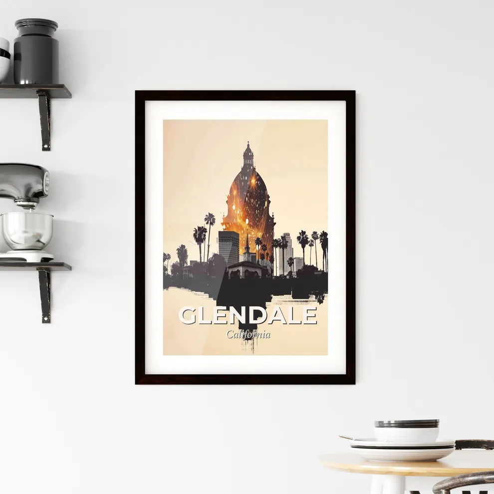 Glendale City Skyline Double Exposure Art Framed Print