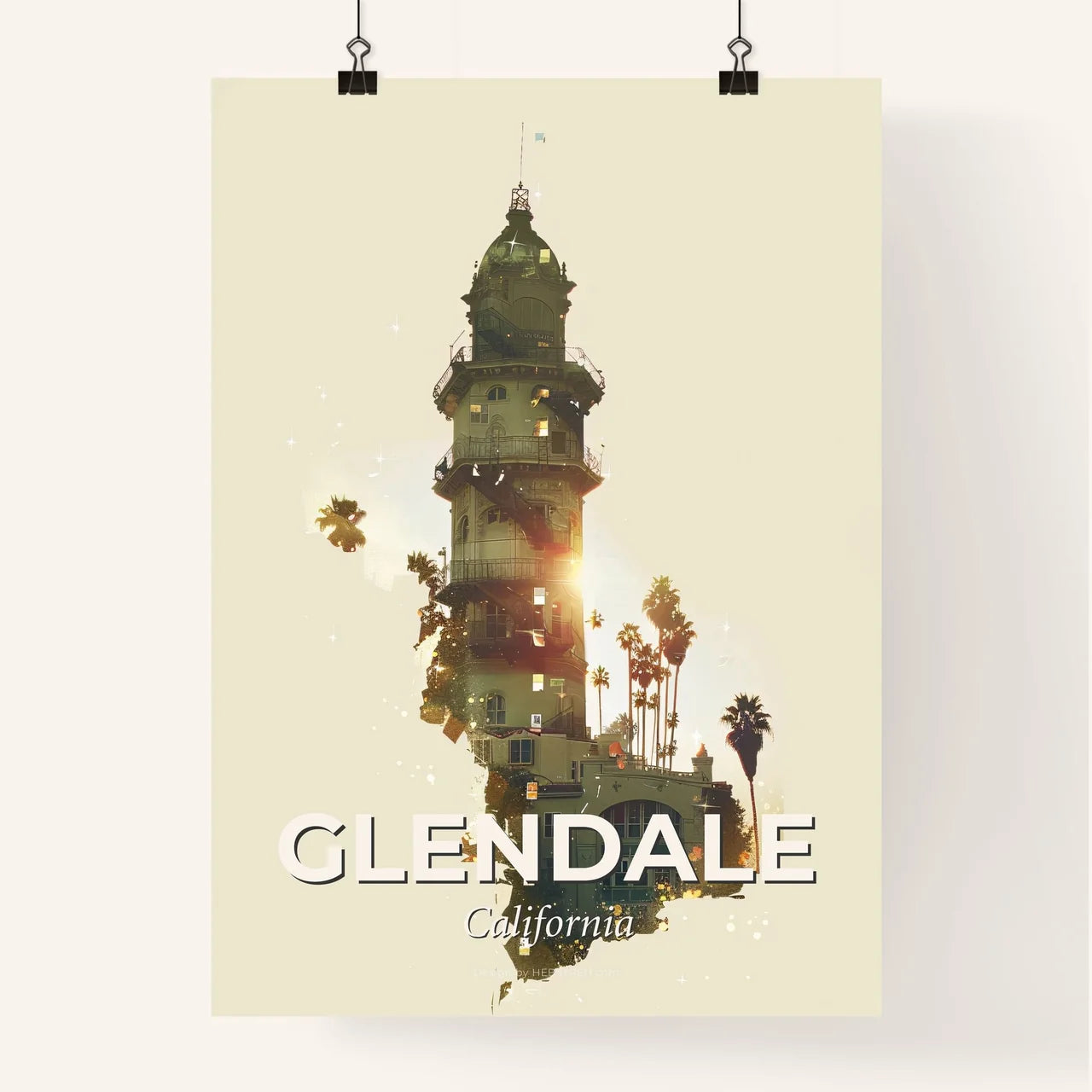 Glendale City Skyline Double Exposure Poster Art Poster