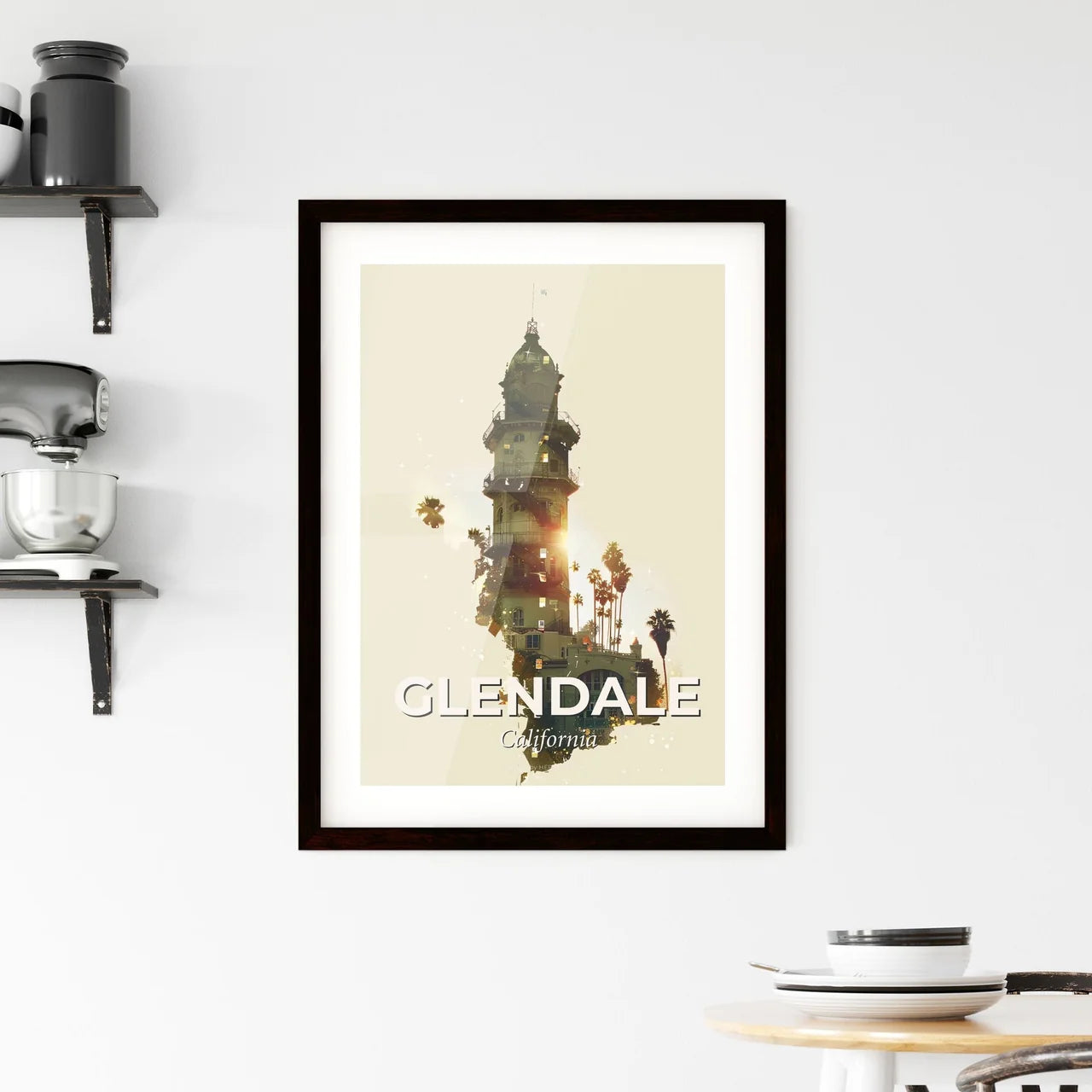 Glendale City Skyline Double Exposure Poster Art Framed Print