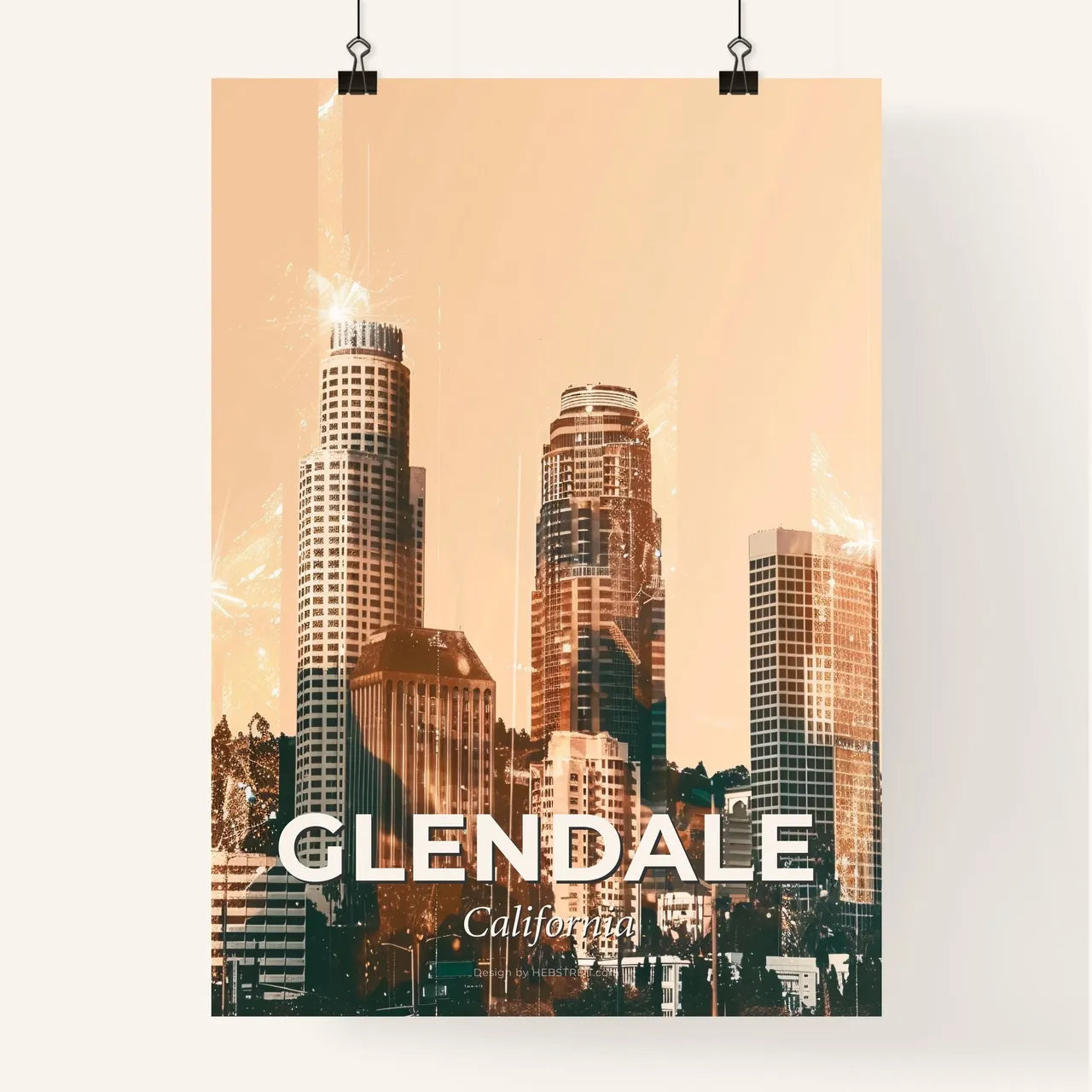 Glendale City Skyline Double Exposure Art Poster Poster