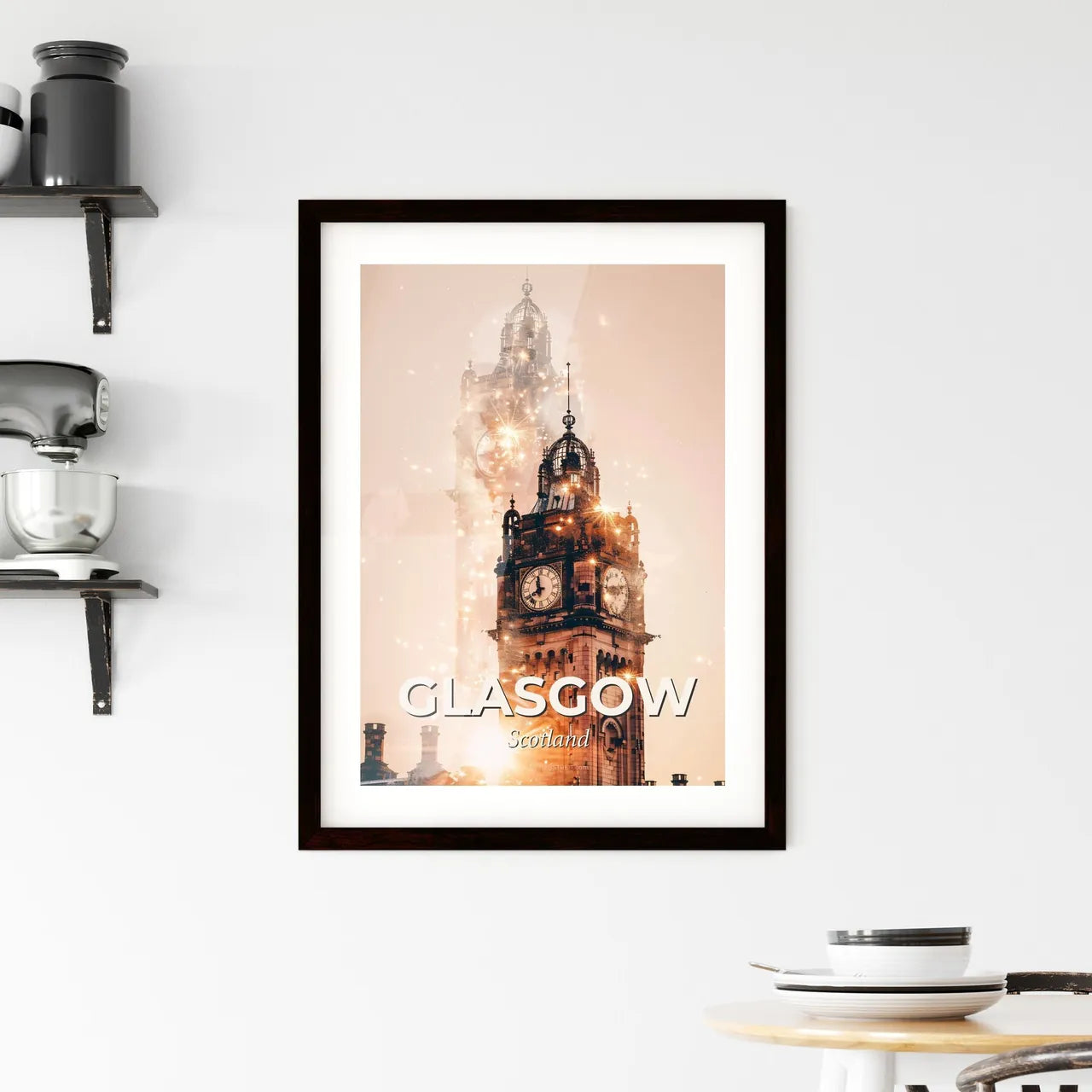 Glasgow City Dreamscape: Skyline and Icons Poster Framed Print