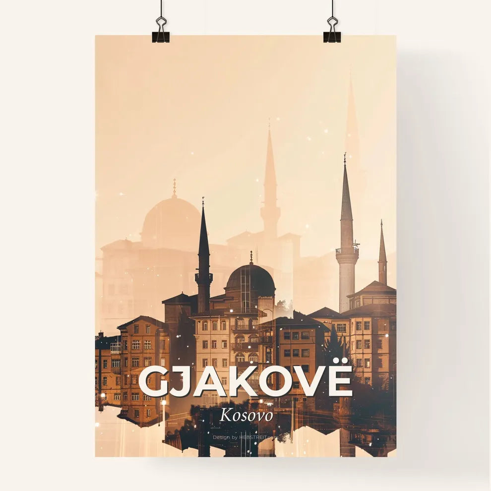 Gjakove / Đakovica, Kosovo skyline at night poster Poster