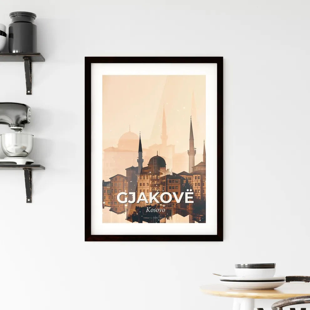 Gjakove / Đakovica, Kosovo skyline at night poster Framed Print
