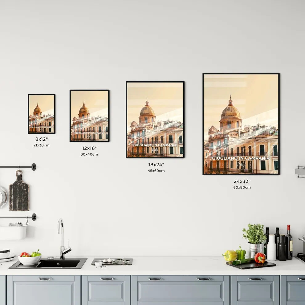 Giugliano in Campania Skyline Poster: Beige Tones, Sparkles Office Art