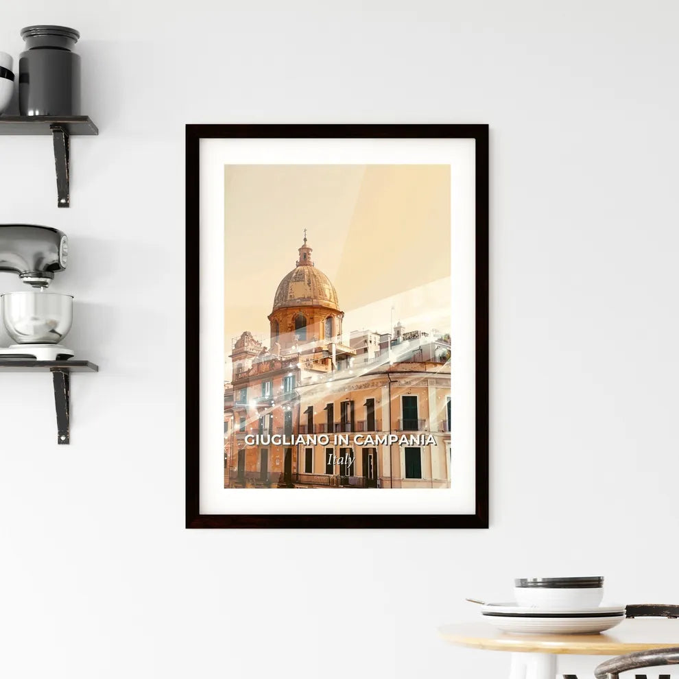 Giugliano in Campania Skyline Poster: Beige Tones, Sparkles Framed Print
