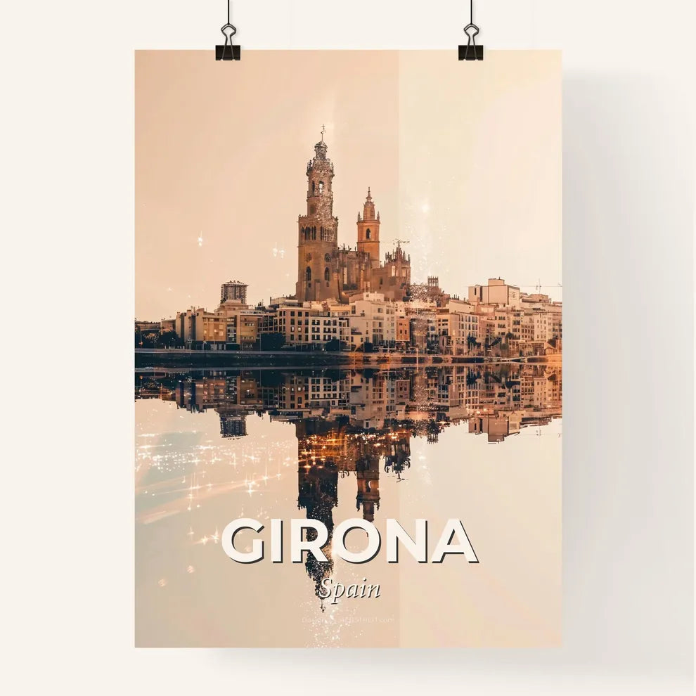 Girona Skyline Double Exposure Cityscape Art Poster Poster