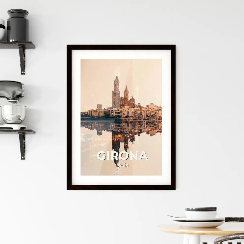 Girona Skyline Double Exposure Cityscape Art Poster Framed Print