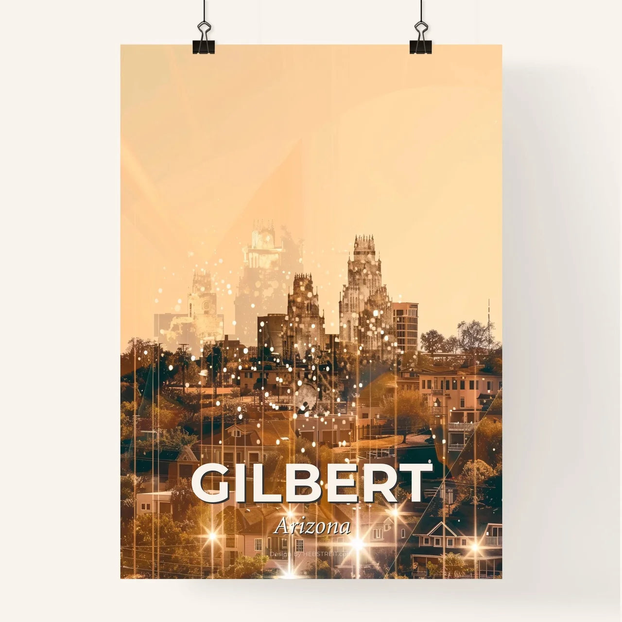 Gilbert Skyline Extravaganza: Double Exposure Art Poster