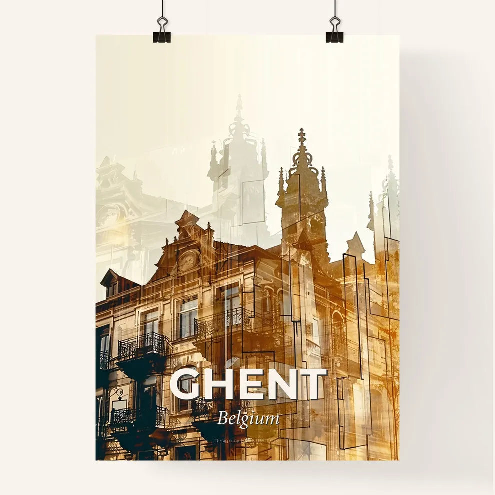 Ghent Skyline Double Exposure Art Poster Poster