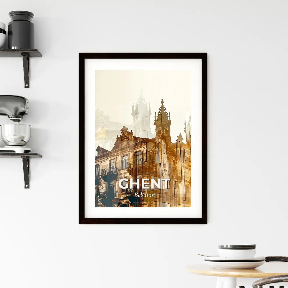 Ghent Skyline Double Exposure Art Poster Framed Print