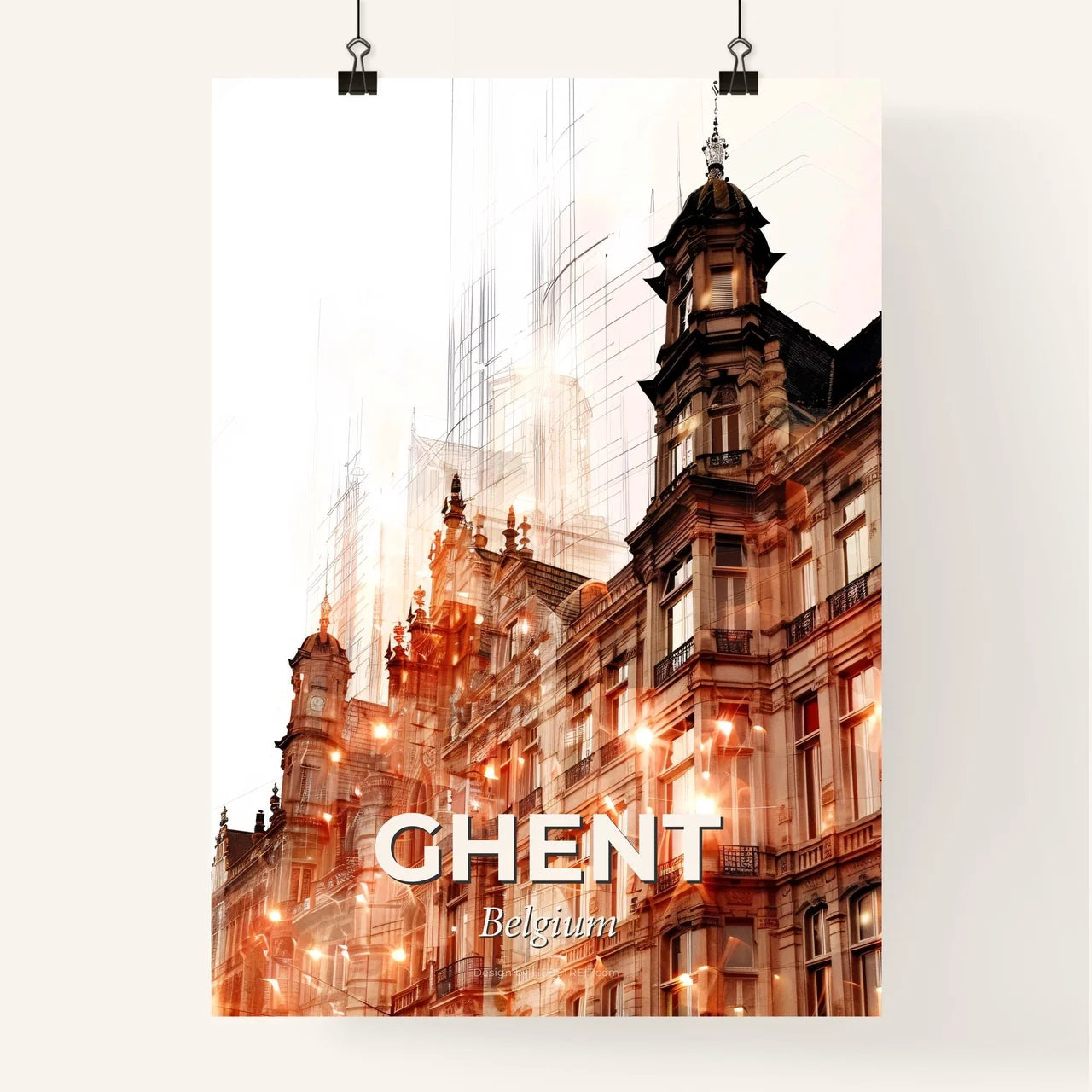 Ghent Skyline Double Exposure Art Poster Poster