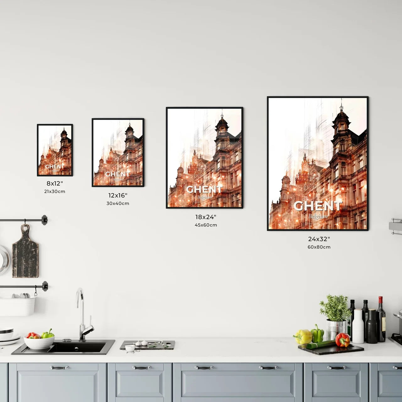 Ghent Skyline Double Exposure Art Poster Office Art