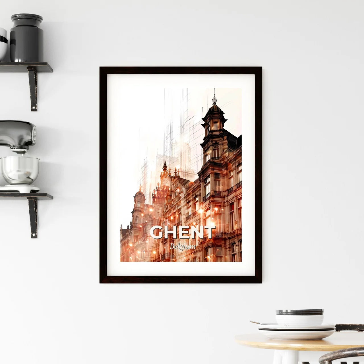 Ghent Skyline Double Exposure Art Poster Framed Print