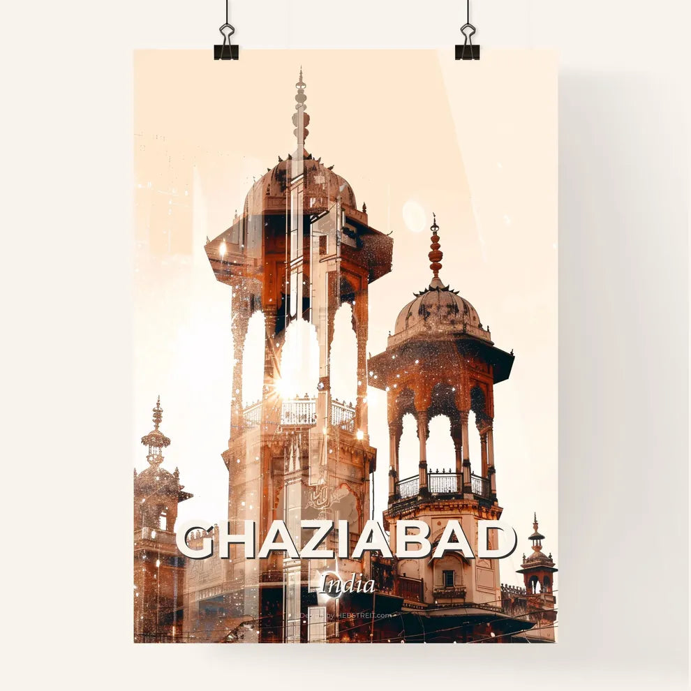 Ghaziabad double exposure city art bright beige backdrop sparkles Poster
