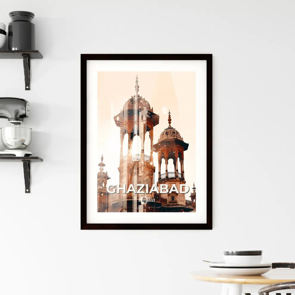 Ghaziabad double exposure city art bright beige backdrop sparkles Framed Print