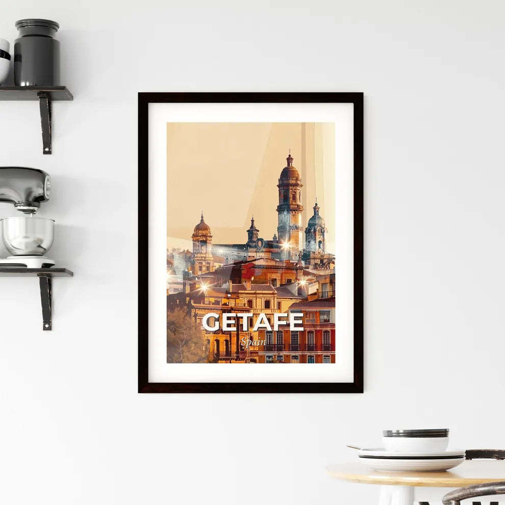 Getafe City Skyline Poster with Architectural Icons Framed Print