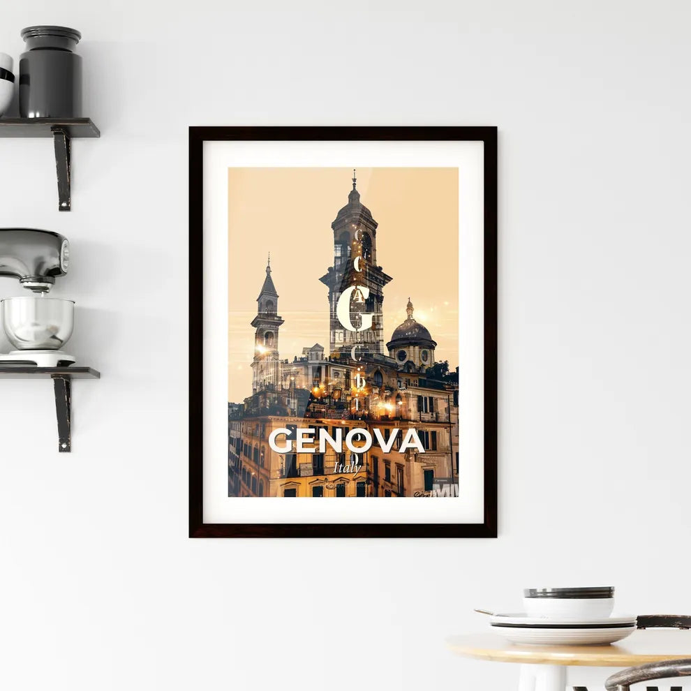 Genoa Double Exposure Skyline Poster Framed Print