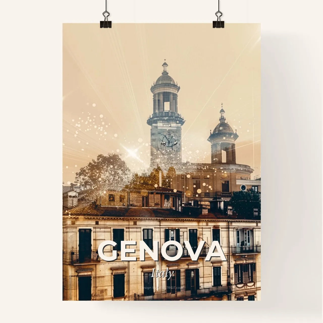 Genoa: Double Exposure Skyline Cityscape Poster