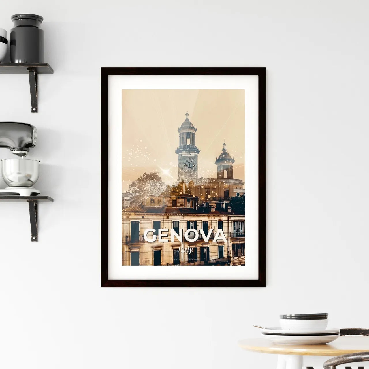 Genoa: Double Exposure Skyline Cityscape Framed Print
