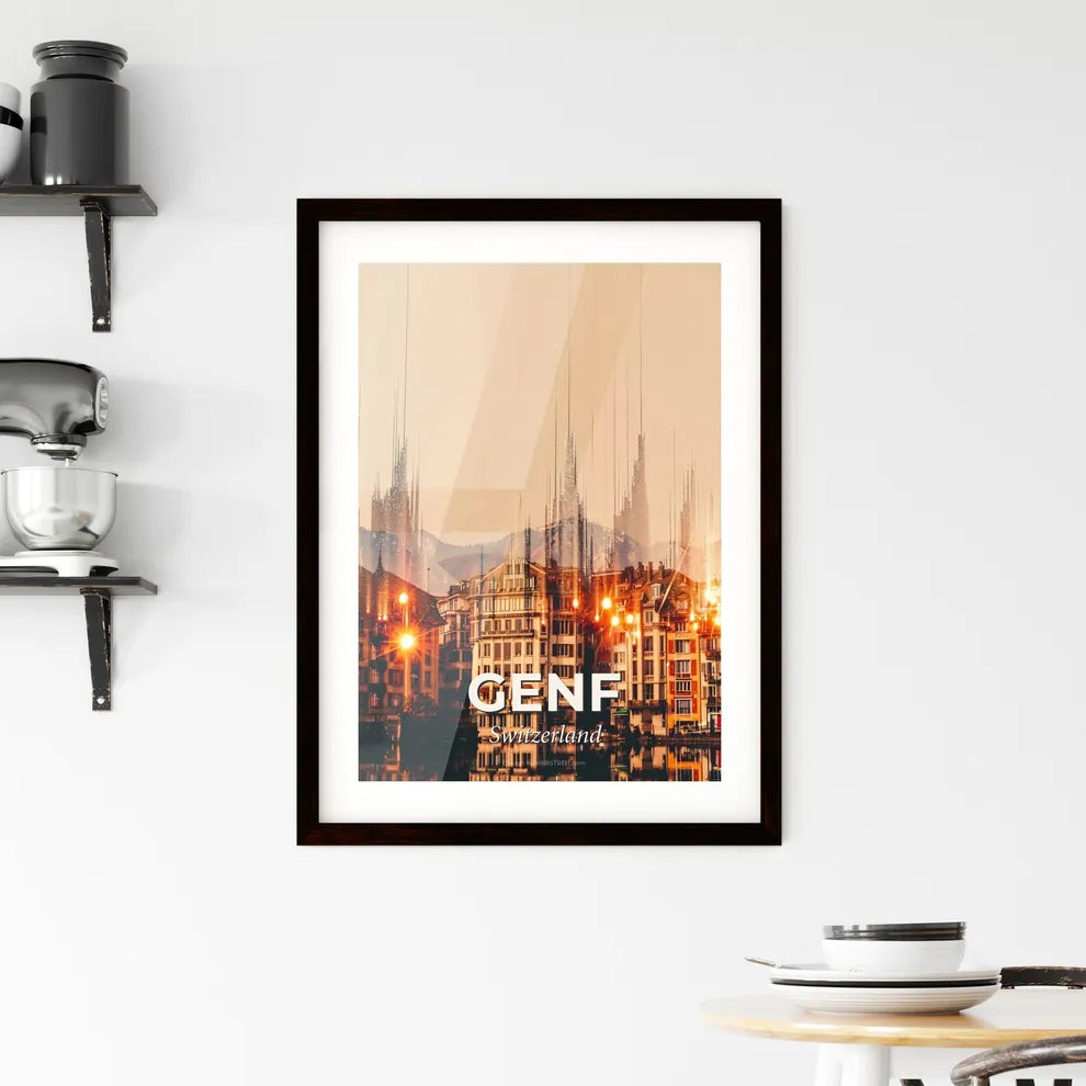 Geneva Skyline Poster: Quaint Sparkle Cityscape Framed Print