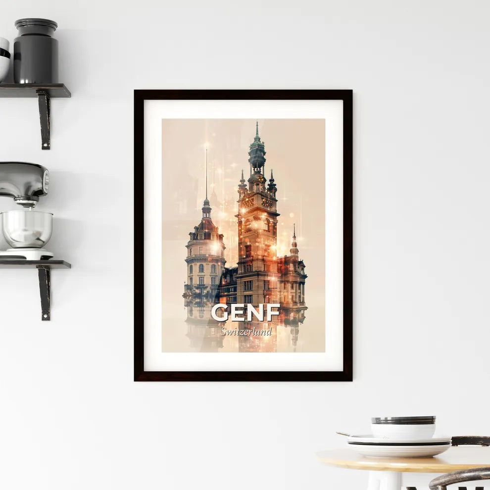 Geneva Skyline Composite Art Poster Framed Print