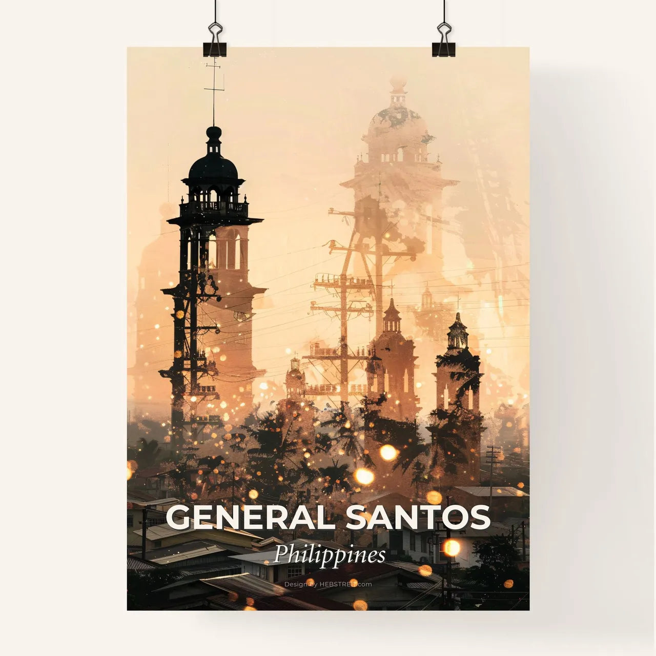 General Santos Skyline Double Exposure Art Print Poster