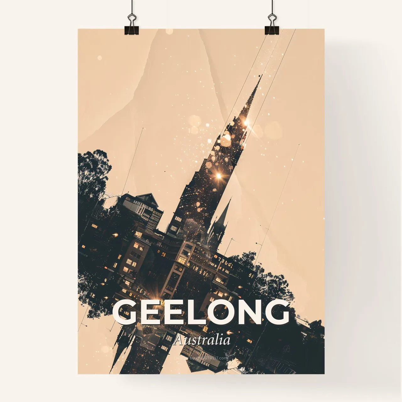 Geelong Skyline Cityscape Night Lights Canvas Poster