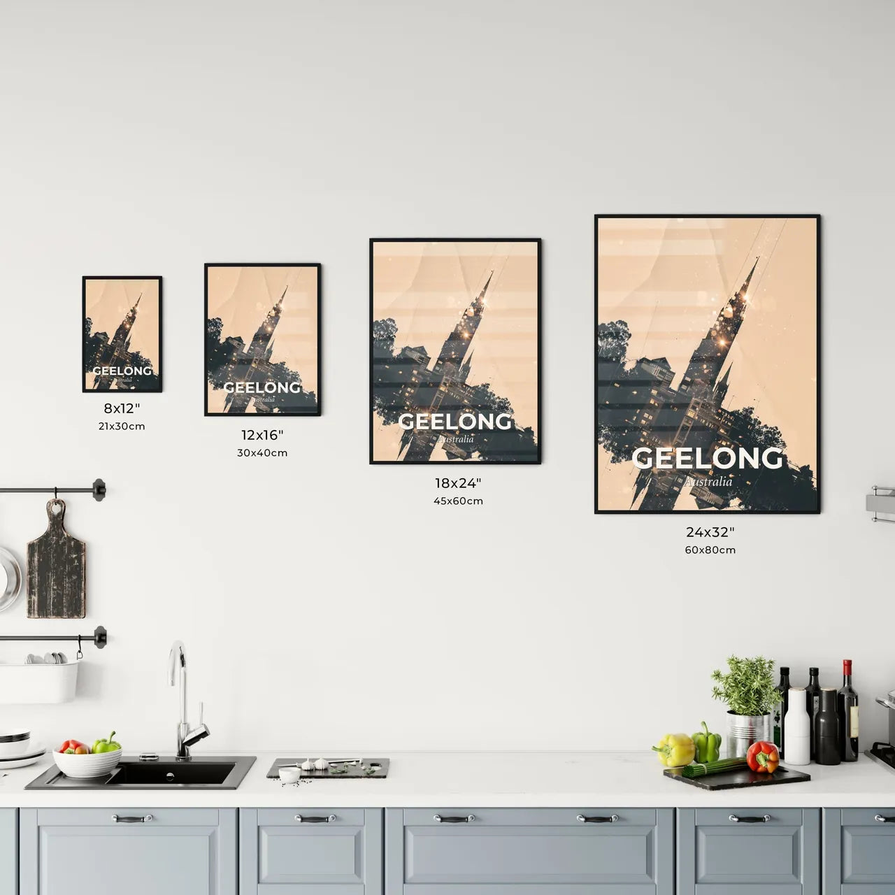 Geelong Skyline Cityscape Night Lights Canvas Office Art